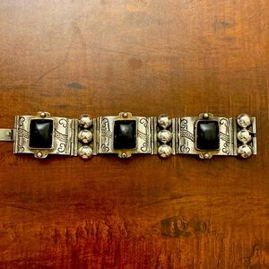 Mens silver and onyx bracelet